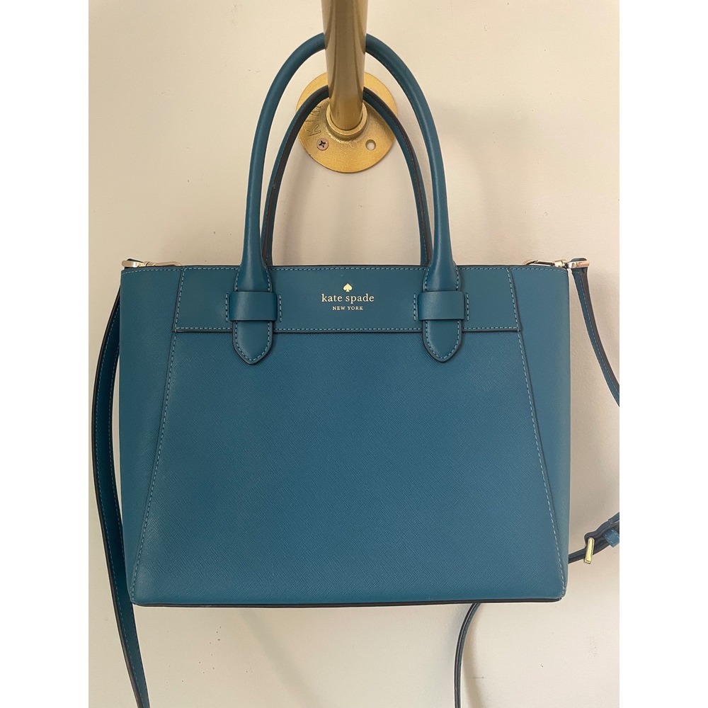 Kate Spade New York Teal Blue Saffiano Leather Satchel Crossbody Handbag